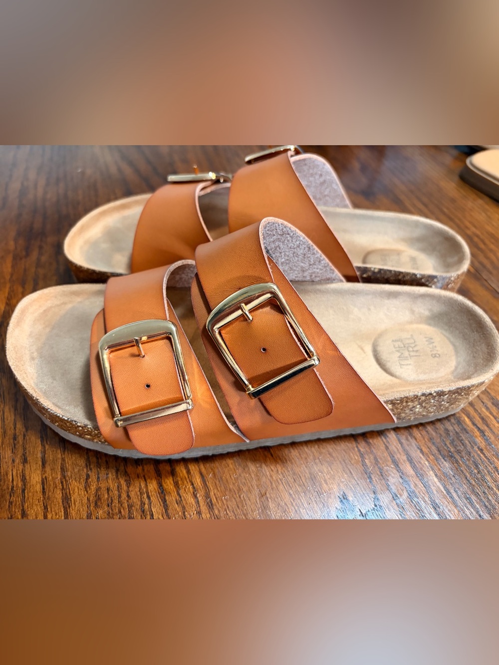 Time and Tru Cognac Brown Double Buckle Slide Jesus Sandals. 8.5. Worn once.